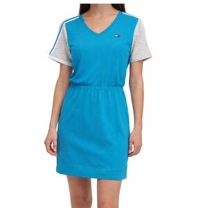 Tommy Hilfiger Sport Aqua T-Shirt Dress V-Neck Small Casual Summer Vacation